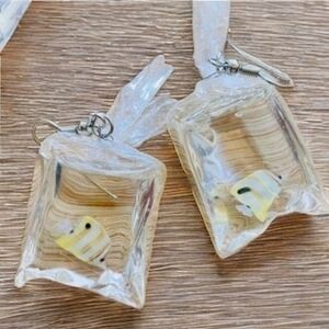 MODCLOTH YELLOW SILVERFISH BAGGIE EARRINGS